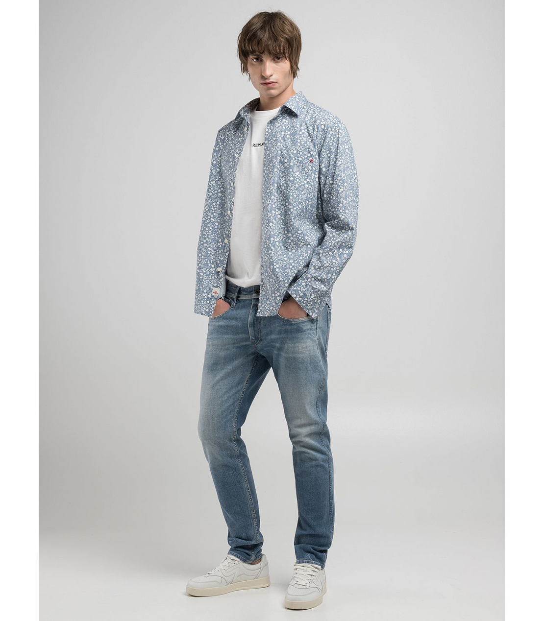 スリムフィットANBASS 10.5oz AIプリントストレッチデニム 詳細画像 ブルー 3